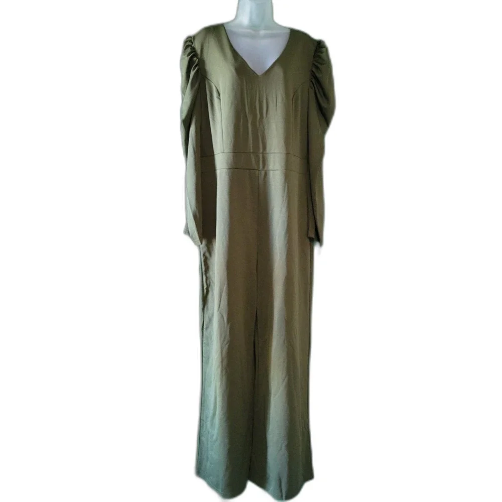 BLENCOT V-Neck Wide Leg Olive Green Jumpsuits Sz XXL - Picture 4 of 8